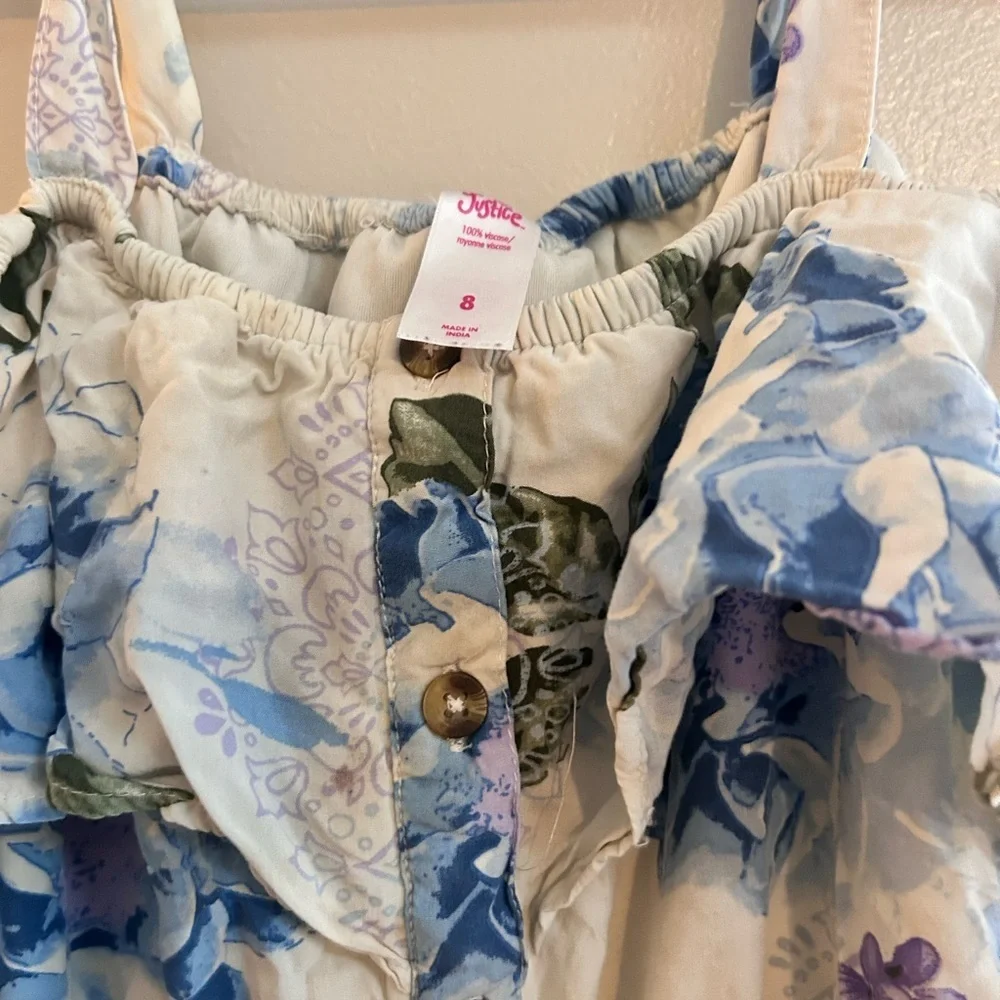 Justice Blue and White Flutter Sleeve Sundress